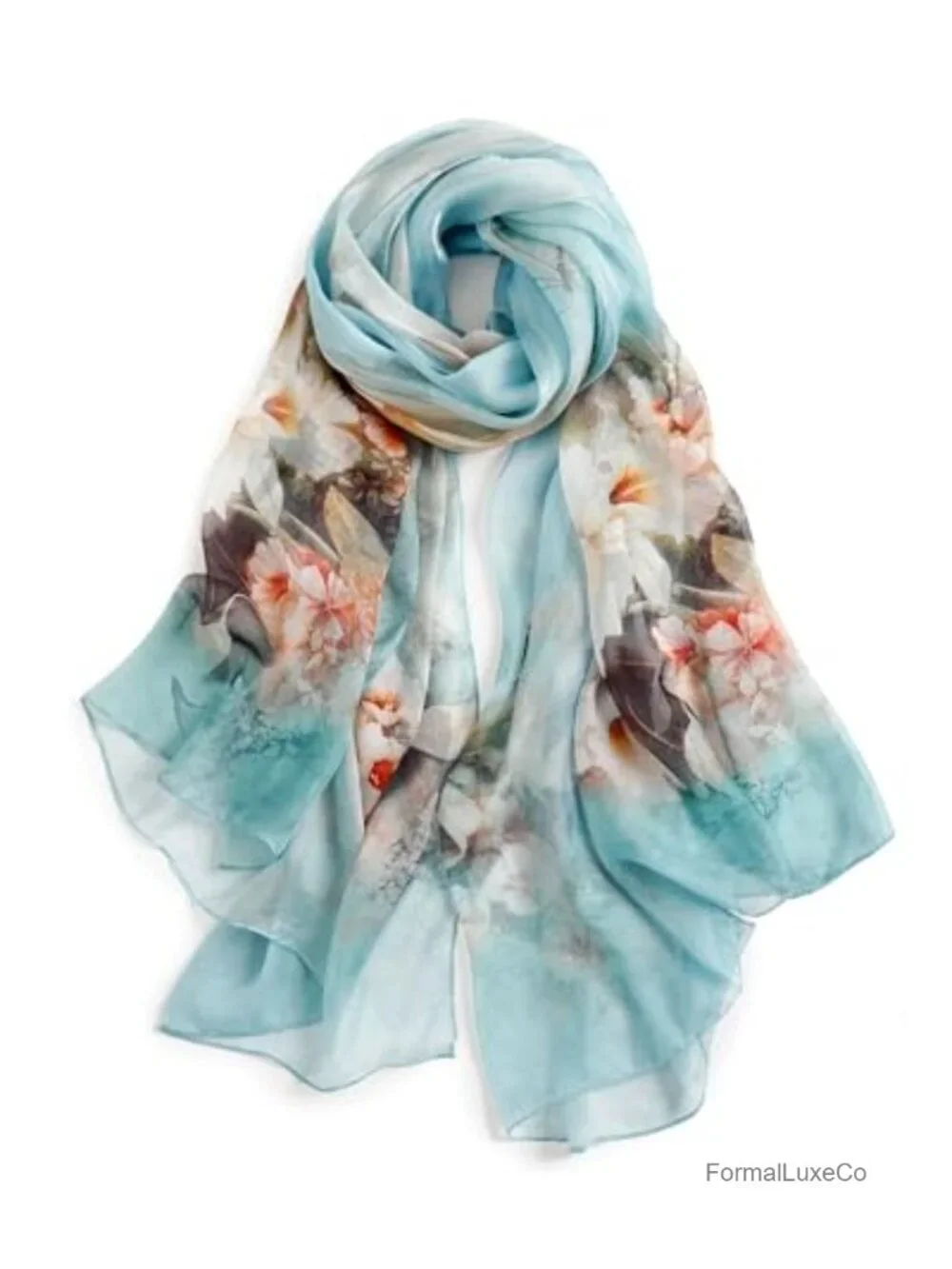 100% Mulberry Silk Chiffon Scarf 69x43 in Large Shawl Wrap Lightweight